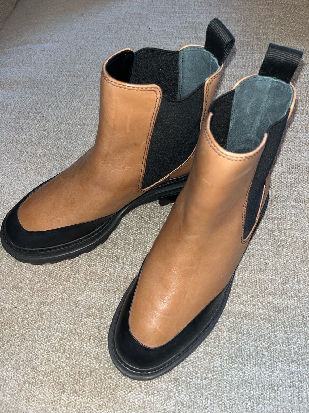 Aqua Two-Tone Tan and Black Chelsea Booties